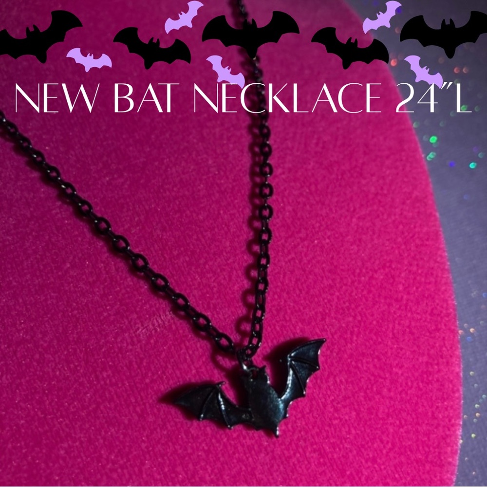 Bat Necklace Black Chain Jewelry Spooky Season Witch Vibes Gothic Alt emo egirl